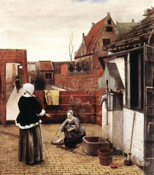 皮特爾 德 衚格 Woman and Maid in a Courtyard